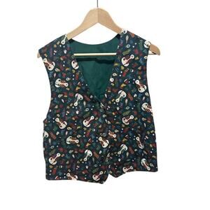 Handmade holiday vest Christmas snowman winter waistcoat green, navy blue sz M
